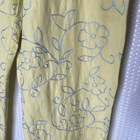 Debra deRoo Embroidered Pants Silk Linen Blend High Rise Vacation Sz M - Picture 4 of 11